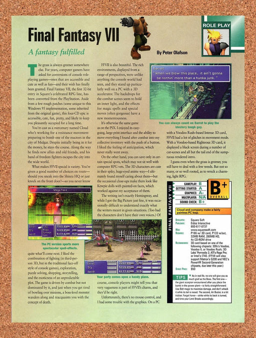 1998 Final Fantasy VII PC Preview Original Advertisement vr11 - for just $19.49! 