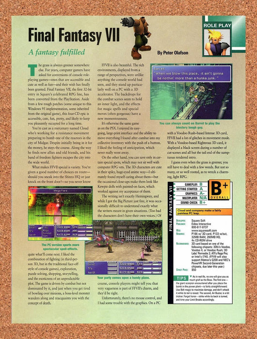 1998 Final Fantasy VII PC Preview Original Advertisement vr11 - for just $19.49! 