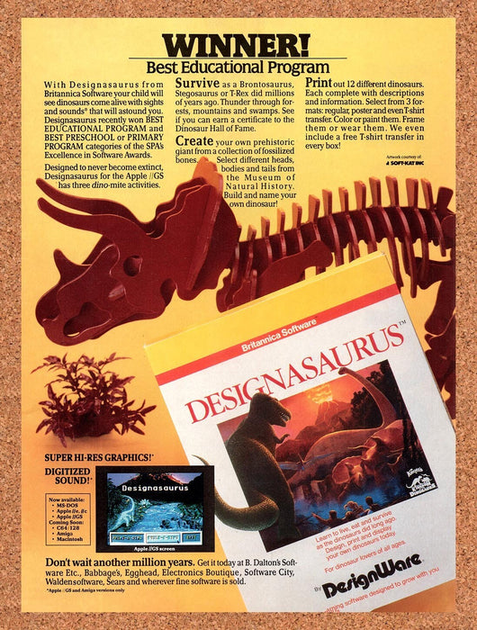 1989 Designasaurus Amiga Original Ad v1 - for just $17.99! 