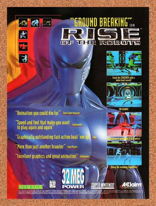 1995 Rise Of The Robots SNES Original Ad v1 - for just $17.99! 