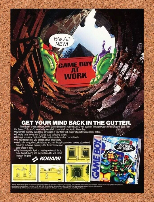 1992 TMNT Turtles II Back From The Sewers Game Boy Original Ad v1 - for just $17.99! 