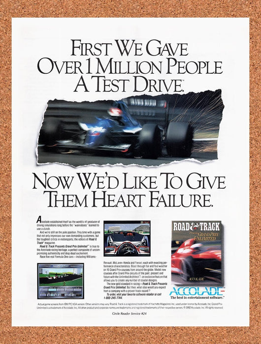 1992 Road & Track Presents Grand Prix Unlimited MS-DOS Original Ad v1 - for just $19.49! 