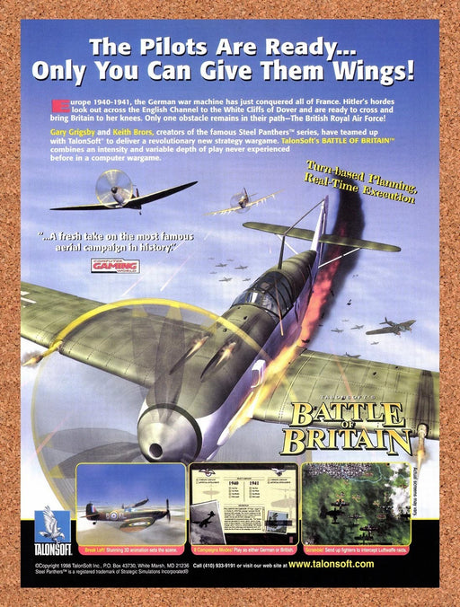1999 TalonSofts Battle Of Britain PC Original Advertisement v1 - for just $19.49! 