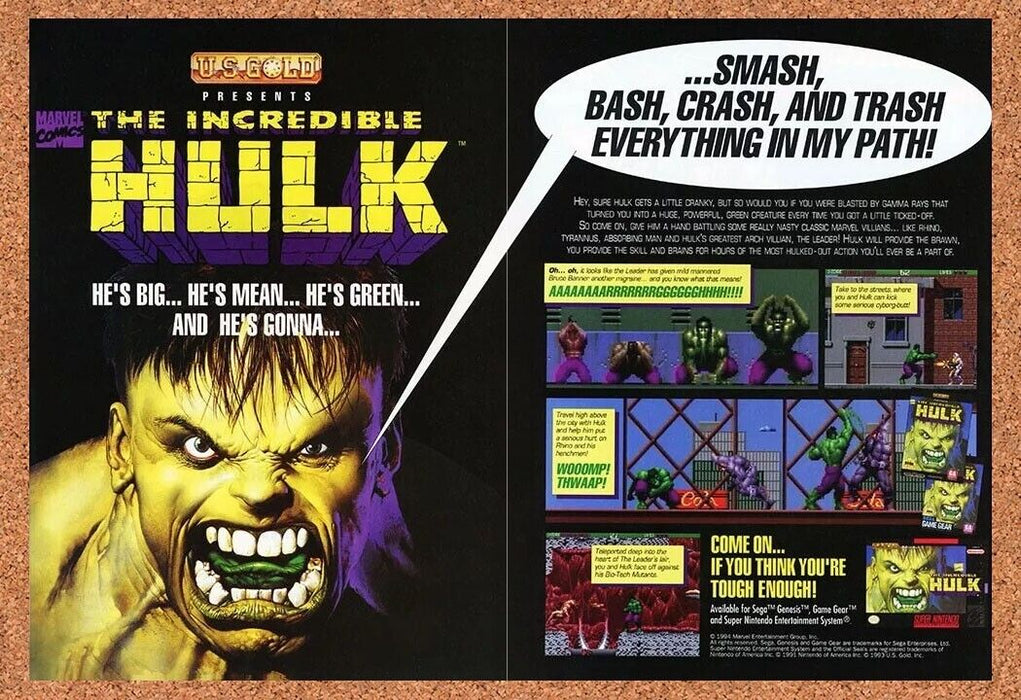 1994 Incredible Hulk SNES Original Ad - for just $21.49! 