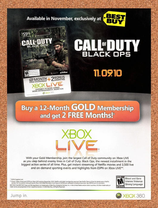2010 Call Of Duty Black Ops Best Buy Xbox Live Promo Original Ad v3 - for just $17.99! 