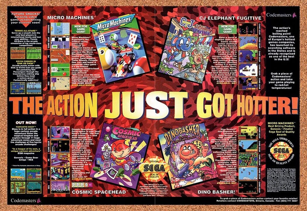 1994 Codemasters Genesis Games Original Ad v2 - for just $21.49! 