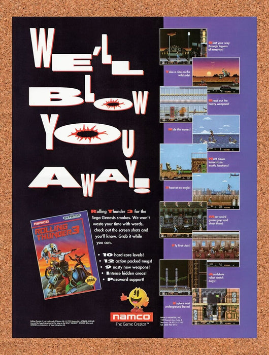 1993 Rolling Thunder 3 Genesis Original Ad v2 - for just $17.99! 