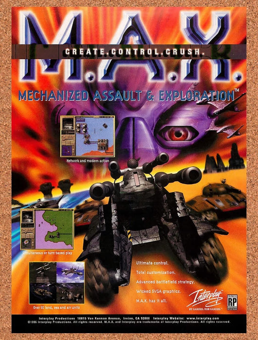 1996 Mechanized Assault & Exploration MAX PC Original Advertisement v1 - for just $19.49! 