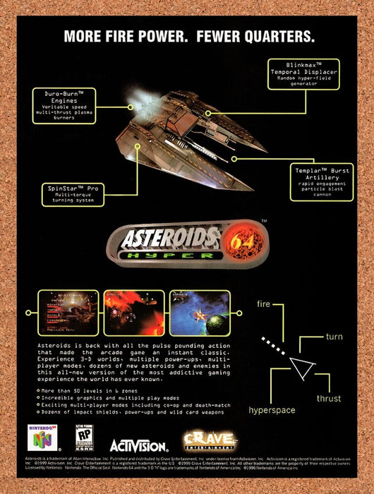 1999 Asteroids Hyper 64 N64 Original Ad v1 - for just $17.99! 