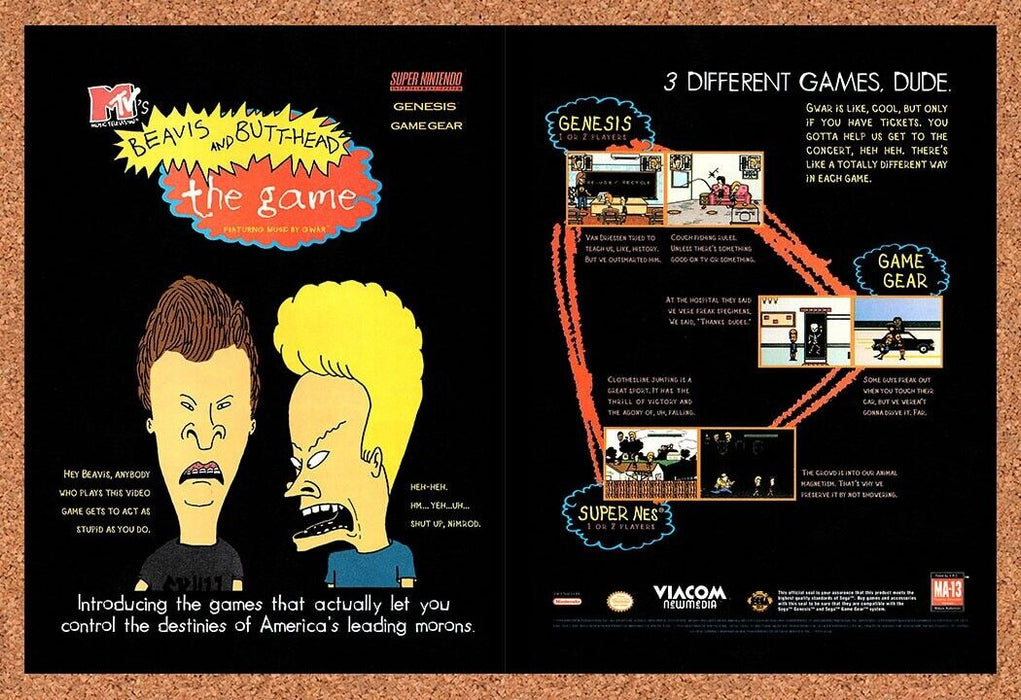 1994 Beavis & Butthead The Video Game SNES Original Ad - for just $21.49! 
