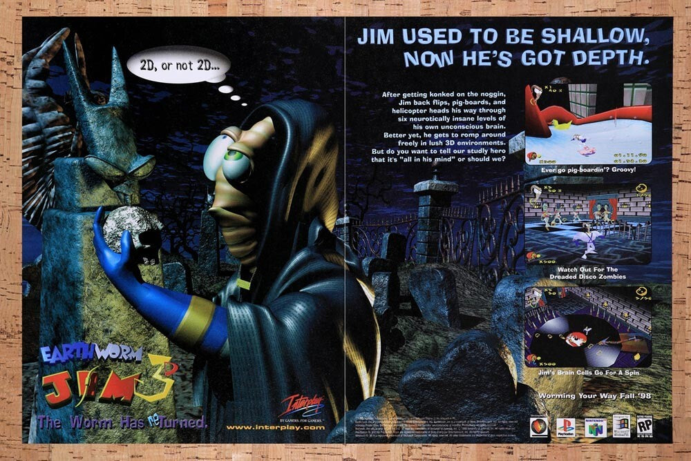 1998 Earthworm Jim 3D PS1 Original Ad v4 - for just $21.99! 