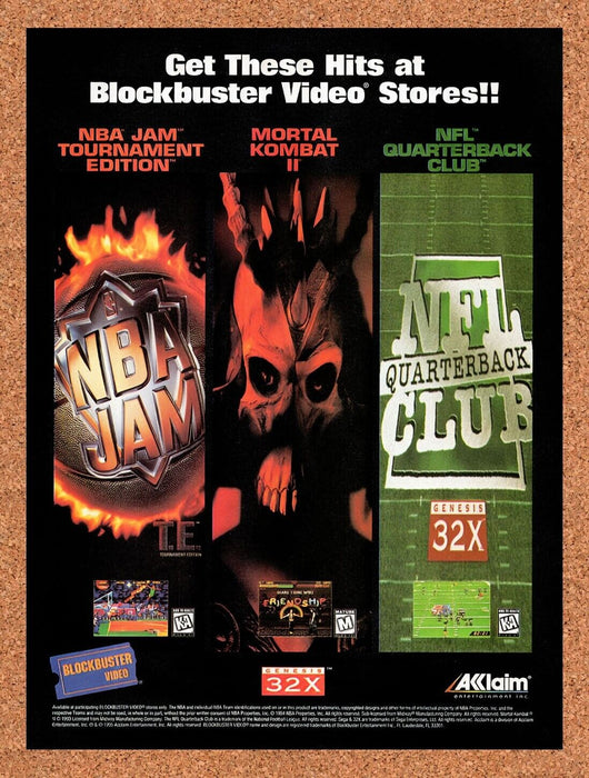 1995 Blockbuster Acclaim Video Game Rentals Original Ad v13 - for just $17.99! 