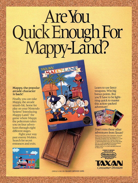 1990 Mappy-Land NES Original Ad v1 - for just $17.99! 
