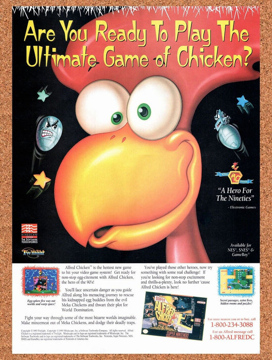 1994 Super Alfred Chicken SNES Original Ad v1 - for just $17.99! 