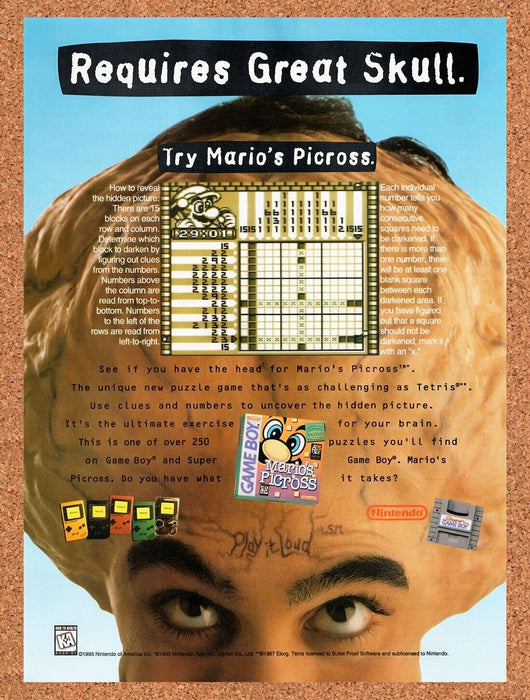 1995 Mario's Picross Game Boy Original Ad v1 - for just $17.99! 
