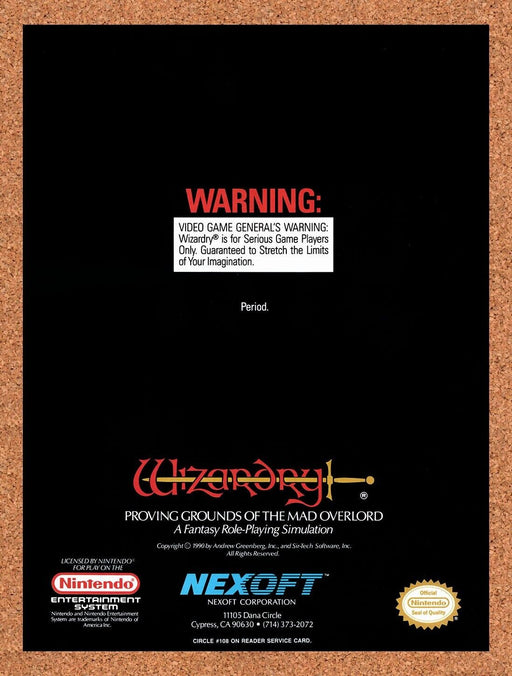 1990 Wizardry Proving Grounds Of The Mad Overlord NES Original Ad v1 - for just $17.99! 