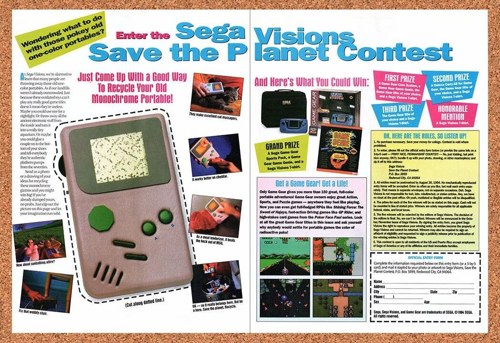 1994 Sega Visions Game Boy Recycle Contest Original Ad v1 - for just $21.49! 