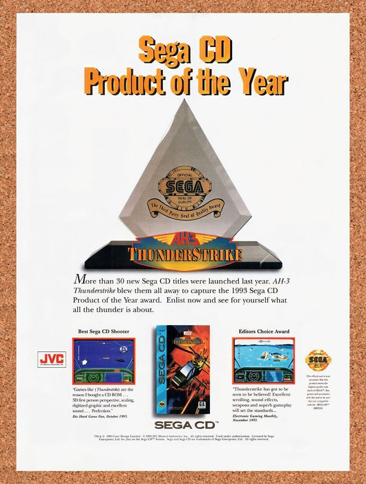 1994 AH-3 Thunderstrike Sega CD Original Ad v1 - for just $17.99! 