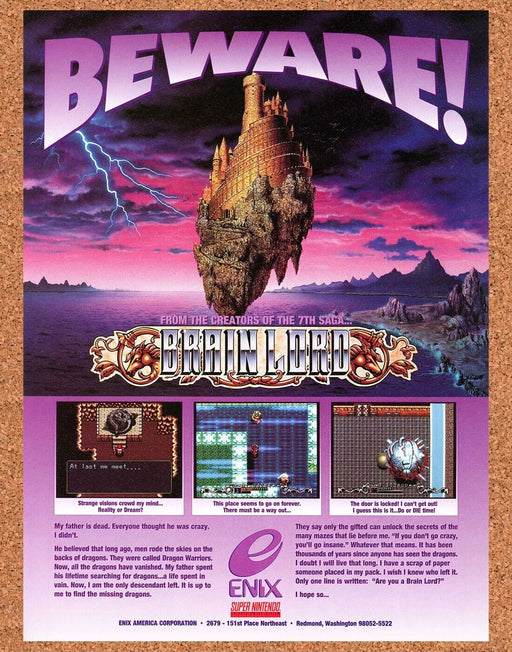1994 Brain Lord SNES Original Ad - for just $17.99! 