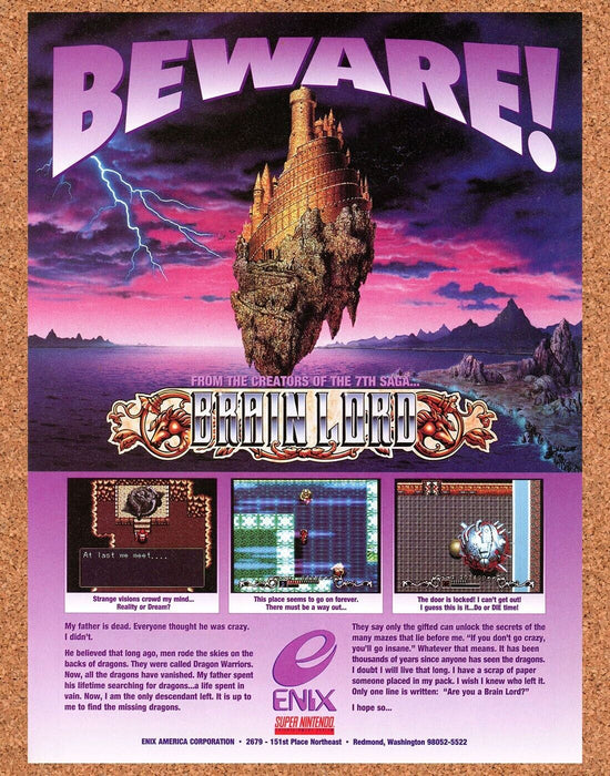 1994 Brain Lord SNES Original Ad - for just $17.99! 
