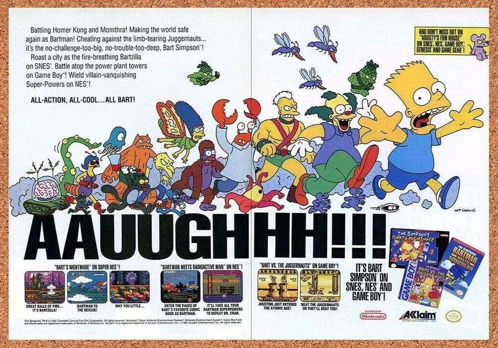 1993 Simpsons Bart NES Original Ad v2 - for just $21.49! 