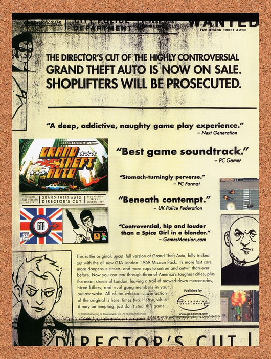 1999 Grand Theft Auto Directors Cut PC Original Ad v2 - for just $17.99! 