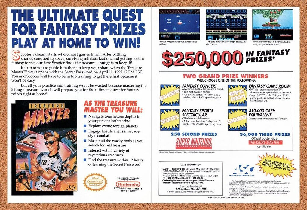 1991 Treasure Master NES Sweepstakes Original Ad v1 - for just $21.49! 