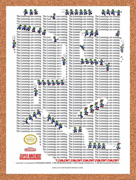1992 Lemmings SNES Original Ad v4 - for just $17.99! 