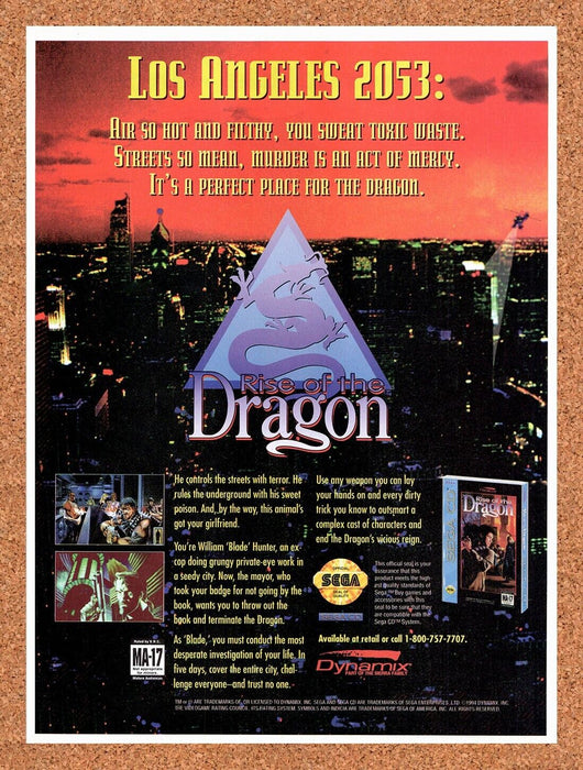 1995 Rise Of The Dragon Sega CD Original Ad v1 - for just $16.19! 