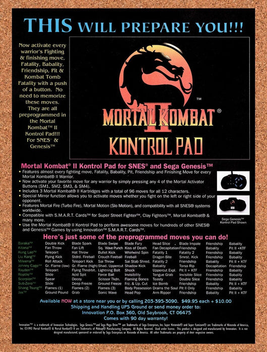 1994 Mortal Kombat Kontrol Pad Original Ad v17 - for just $17.99! 