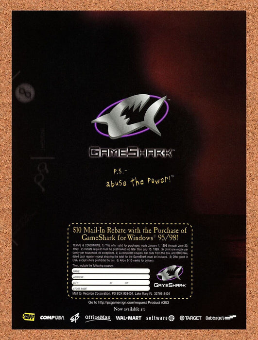 1999 GameShark For Windows Original Rebate Ad v1 - for just $17.99! 