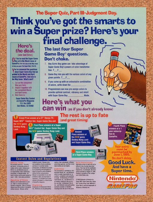 1995 Nintendo Super Game Boy Pop-Quiz Original Ad v4 - for just $17.99! 