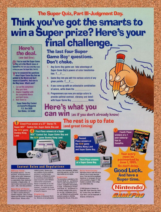 1995 Super Game Boy Pop-Quiz Original Ad v4 - for just $17.99! 