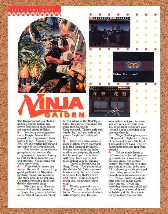 1991 Ninja Gaiden Game Gear Original Ad v3 - for just $17.99! 