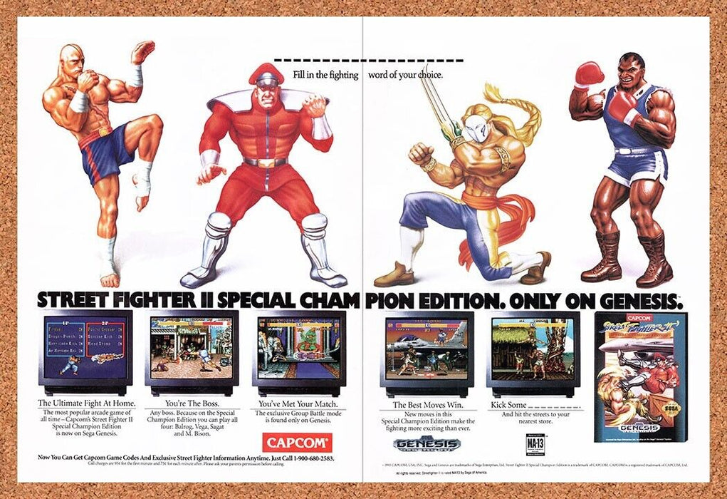 1993 Street Fighter 2 Champion Edition Genesis Original Ad v3 - for just $21.49! 