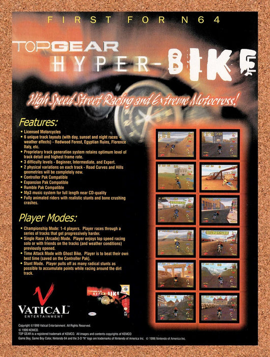1999 Top Gear Hyper-Bike N64 Original Ad v2 - for just $17.99! 