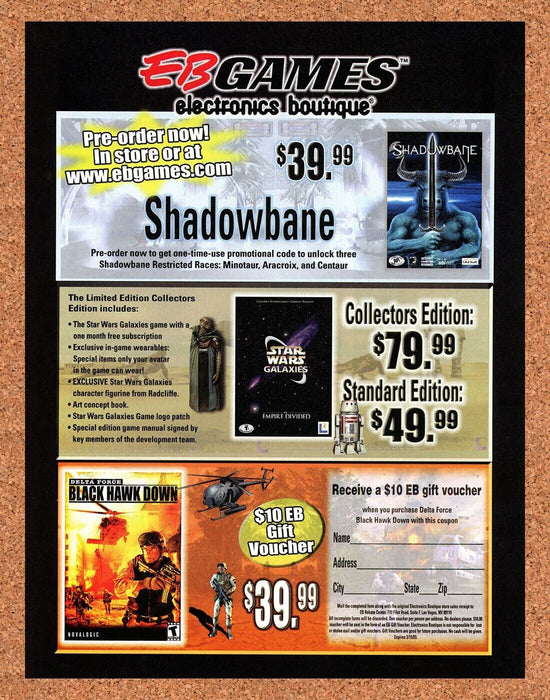 2003 EB Games Shadowbane PC Original Ad v1 - for just $17.99! 