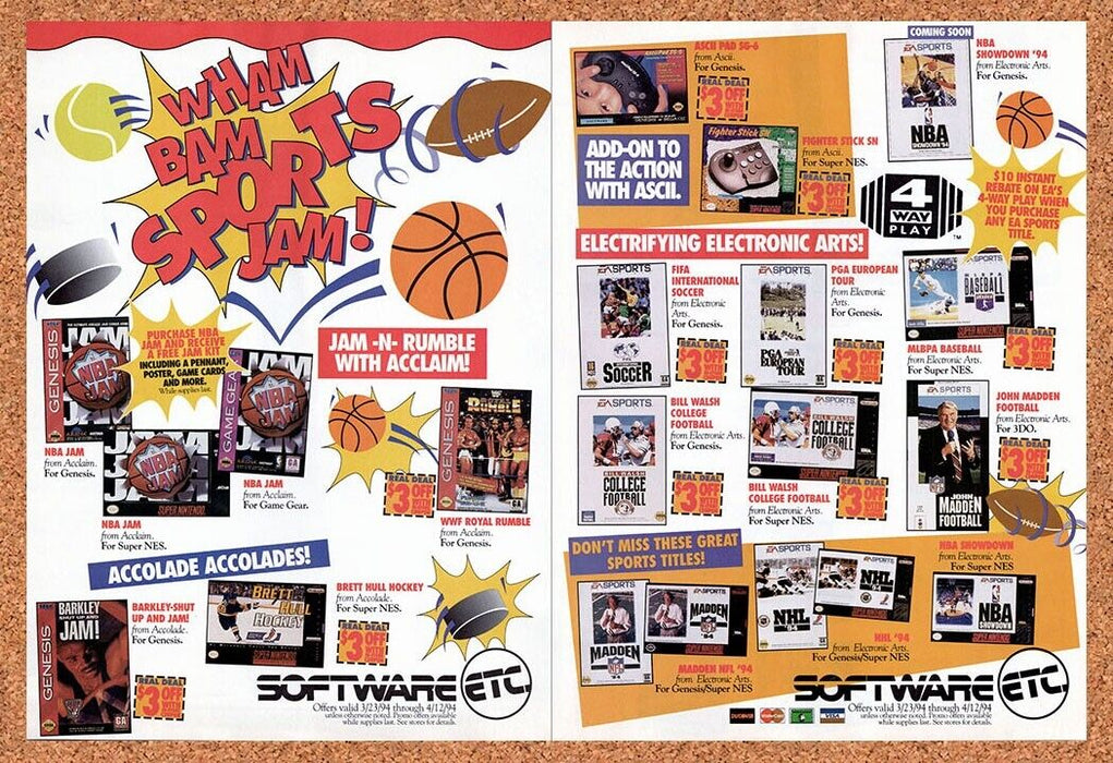 1994 Software Etc Sports Games Original Ad v1 - for just $21.49! 