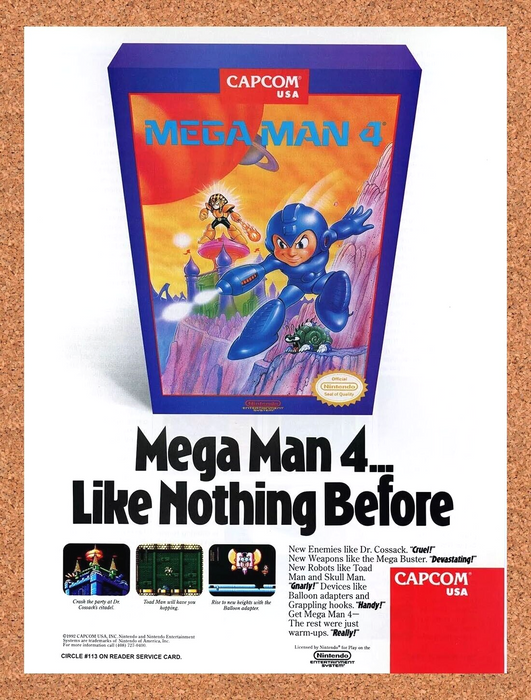 1993 Mega Man 4 NES Original Ad - for just $17.99! 