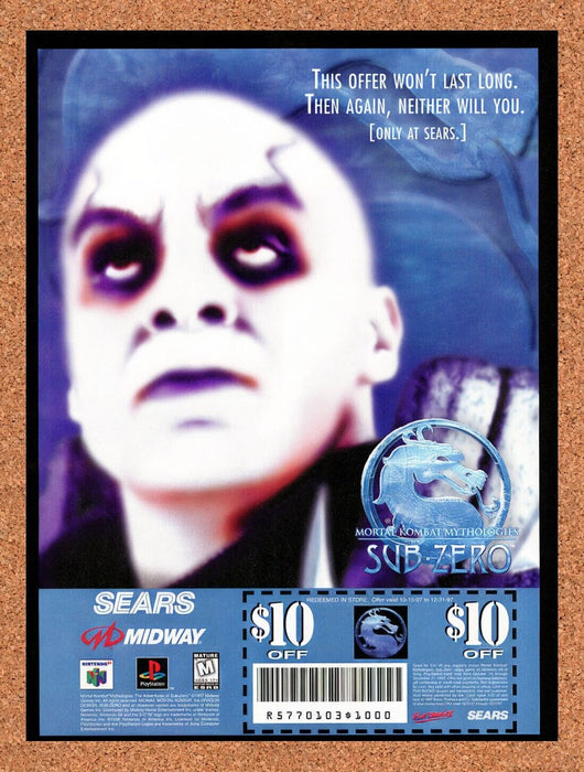 1997 Mortal Kombat Mythologies Sub-Zero Sears Funtronics Rebate Original Ad v3 - for just $17.99! 