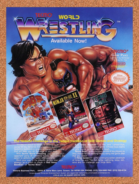 1990 Tecmo World Wrestling NES Original Ad v1 - for just $15.29! 