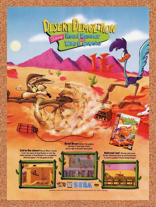 1995 Desert Demolition Staring Road Runner And Wile E Coyote Genesis Original Ad - for just $17.99! 