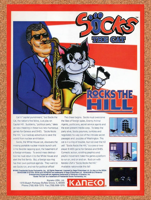 1993 Socks The Cat Rocks The Hill SNES Original Ad v1 - for just $17.99! 