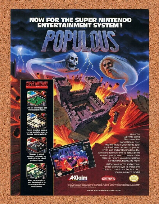 1992 Populous SNES Original Ad - for just $17.99! 