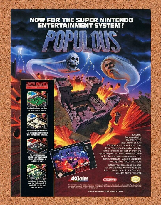 1992 Populous SNES Original Ad - for just $17.99! 