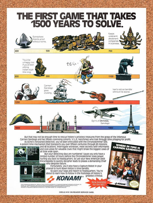 1992 Where In Time Is Carmen Time Is Carmen Sandiego? NES Original Ad - for just $18.49! 