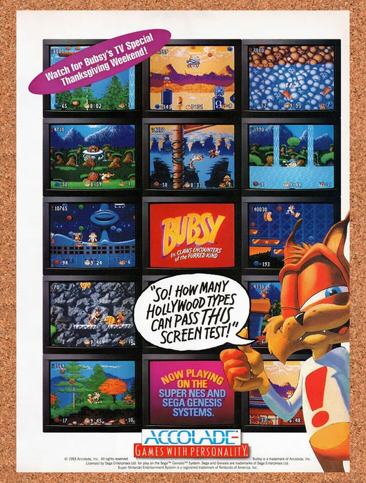 1993 Bubsy SNES Original Ad v1 - for just $17.99! 
