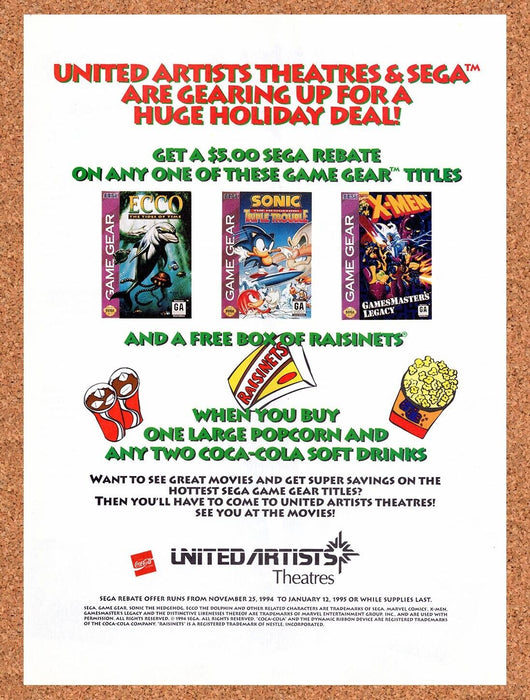 1995 Sega United Artists Rebate Original Ad v1 - for just $16.19! 