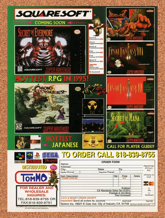 1995 Squaresoft SNES RPG Order Form Original Ad v1 - for just $18.29! 