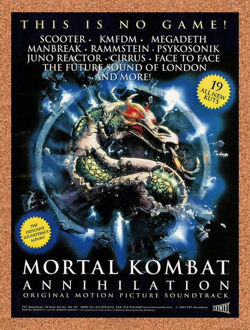 1997 Mortal Kombat Annihilation Original Movie Soundtrack Original Ad v1 - for just $17.99! 